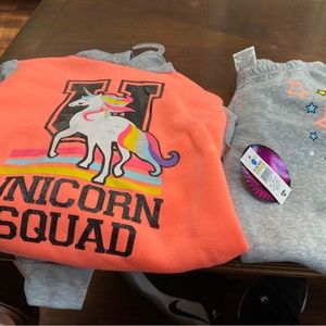 Girls 4/5 Outfit "MAGICAL" UNICORN Squad HOODIE & SWEAT PANTS Peach & Gray